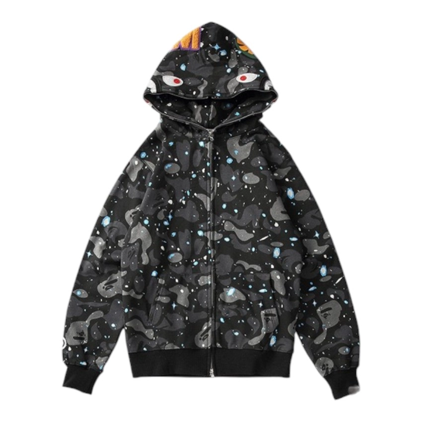BAPE Full Zip Hoodie - starry sky black single cap