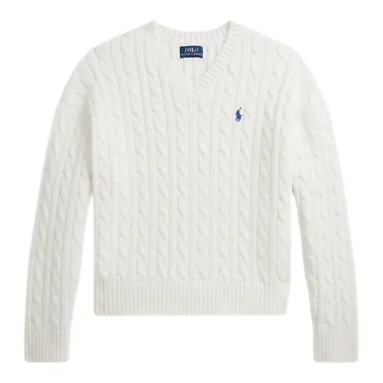 Ralph Lauren Cable Knit V-Neck Sweater - White Women