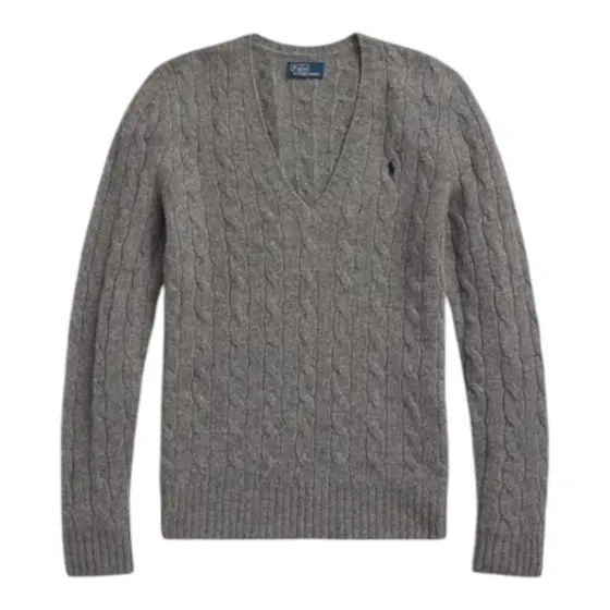 Ralph Lauren Cable Knit V-Neck Sweater - Gray Women