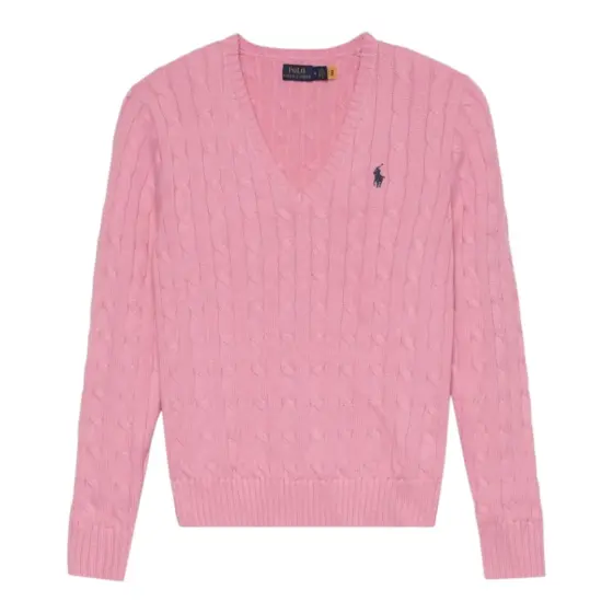 Ralph Lauren Cable Knit V-Neck Sweater - Pink Women