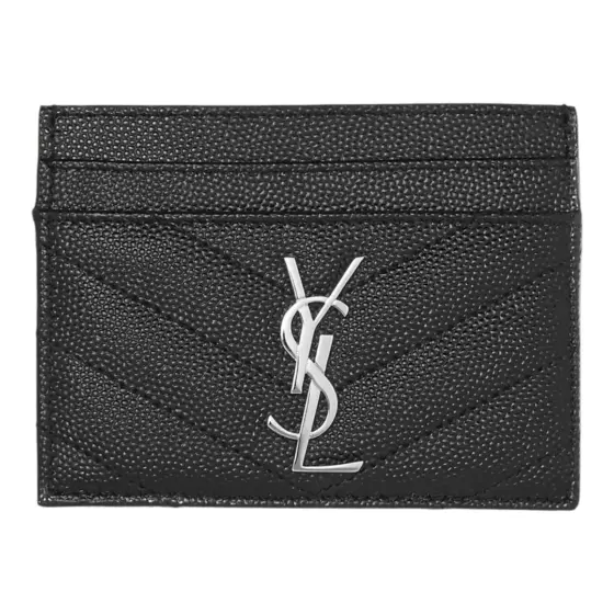 Saint Laurent Monogram Quilted Card Holder - Black Silver