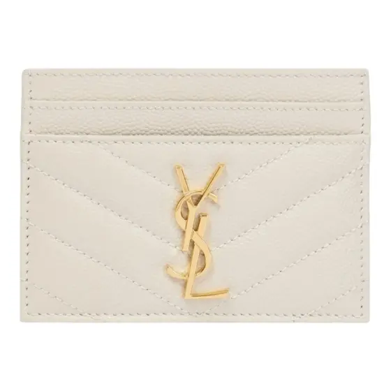 Saint Laurent Monogram Quilted Card Holder - White