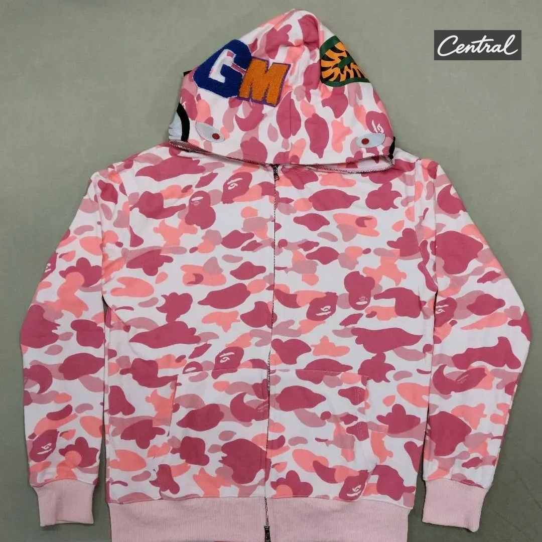 BAPE Full Zip Hoodie - light pink single cap