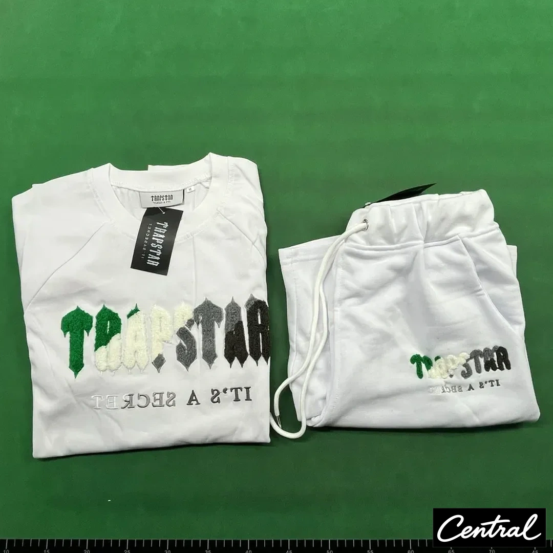 Trapstar Chenille Decoded Tshirt Short Set - Green/White