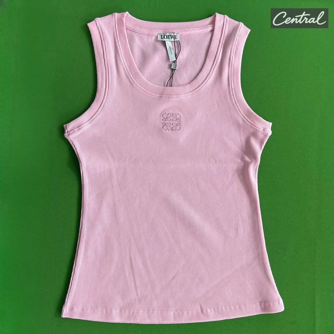 LOEWE Embroidered Anagram Tank Top - Pink Red