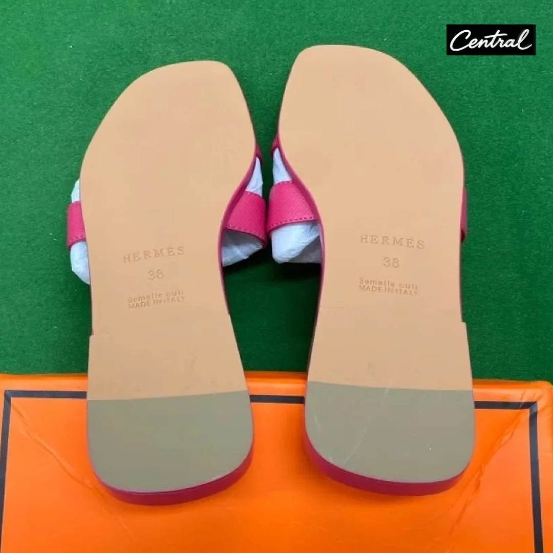 Hermès Oran Sandal - Palm lines rose red