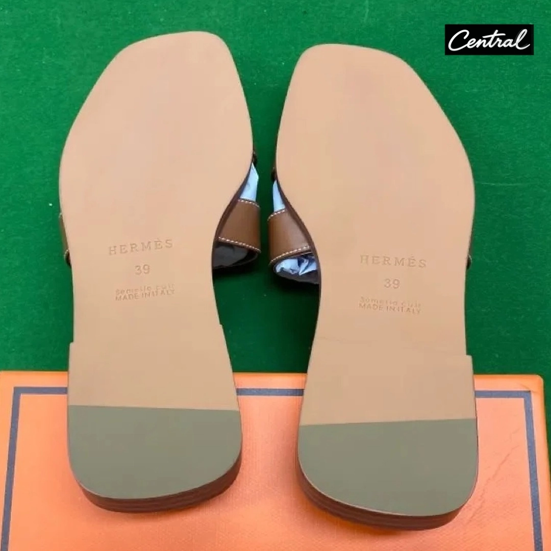 Hermès Oran Sandal - Sheep pattern classic brown
