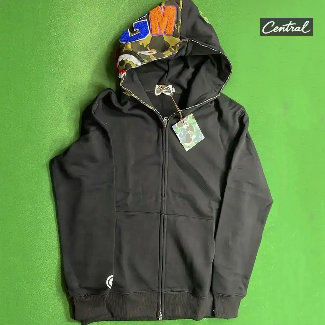 BAPE Full Zip Hoodie - pure black single cap