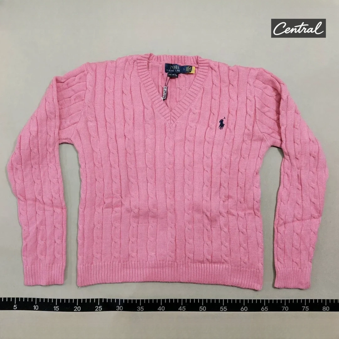 Ralph Lauren Cable Knit V-Neck Sweater - Pink Women