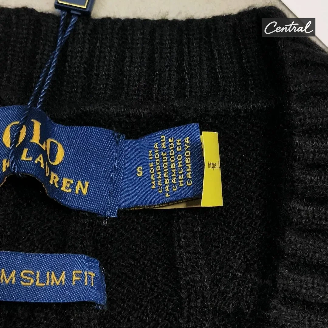 Ralph Lauren Cable Knit V-Neck Sweater - Black Women