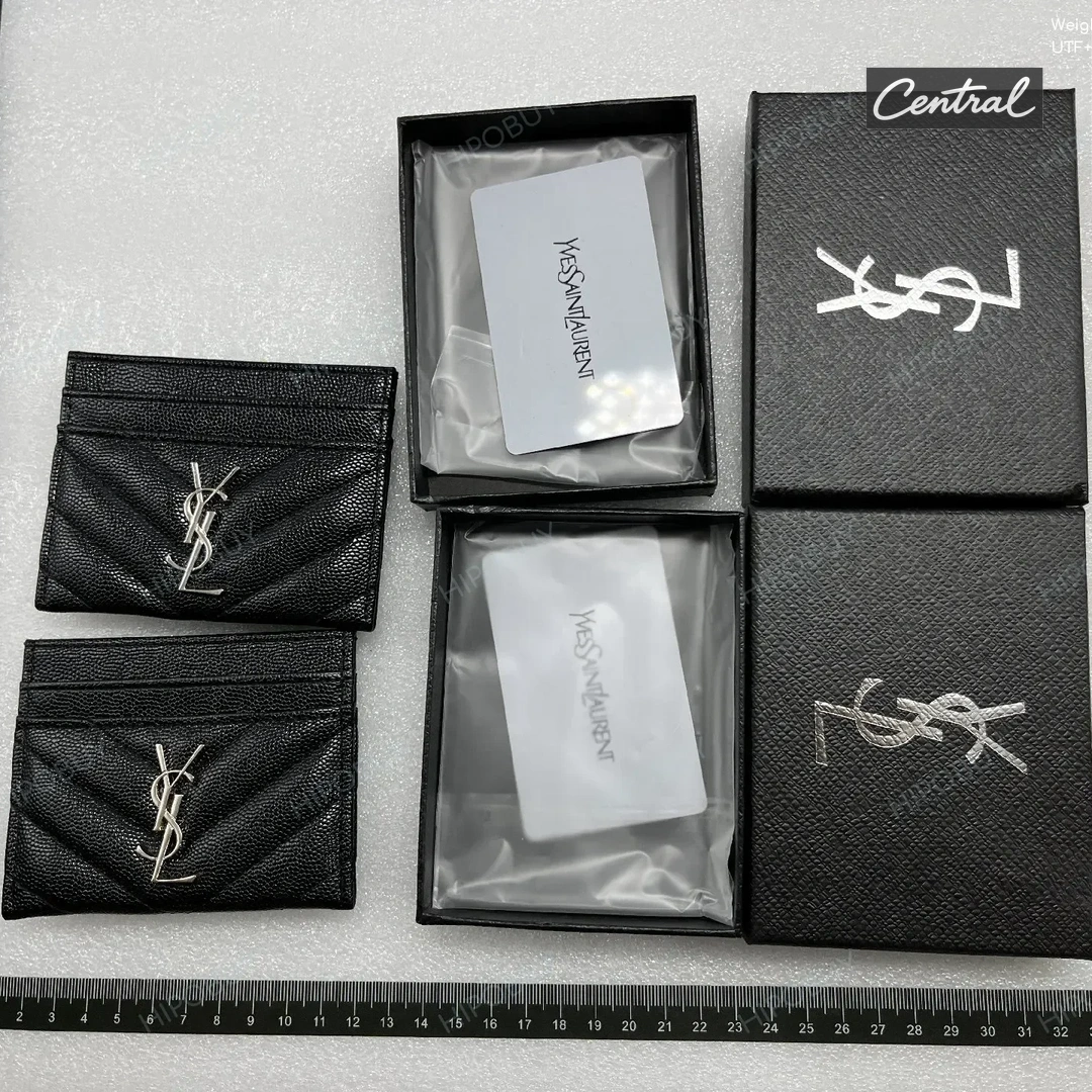 Saint Laurent Monogram Quilted Card Holder - Black Silver