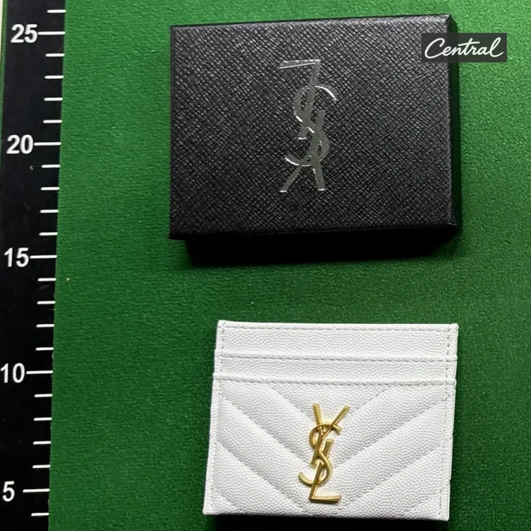 Saint Laurent Monogram Quilted Card Holder - White