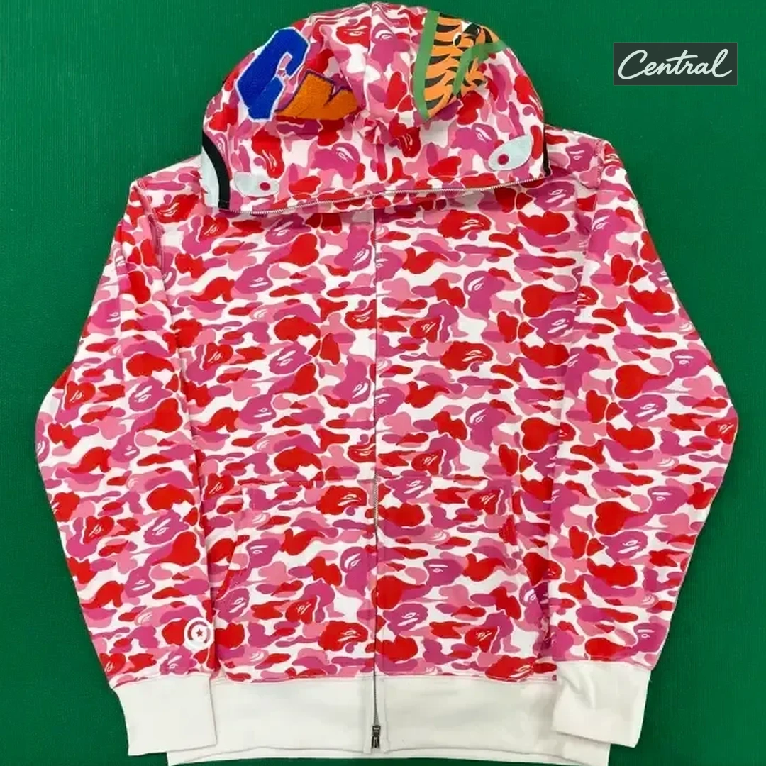 BAPE Full Zip Hoodie - Camouflage Pink Single Hat