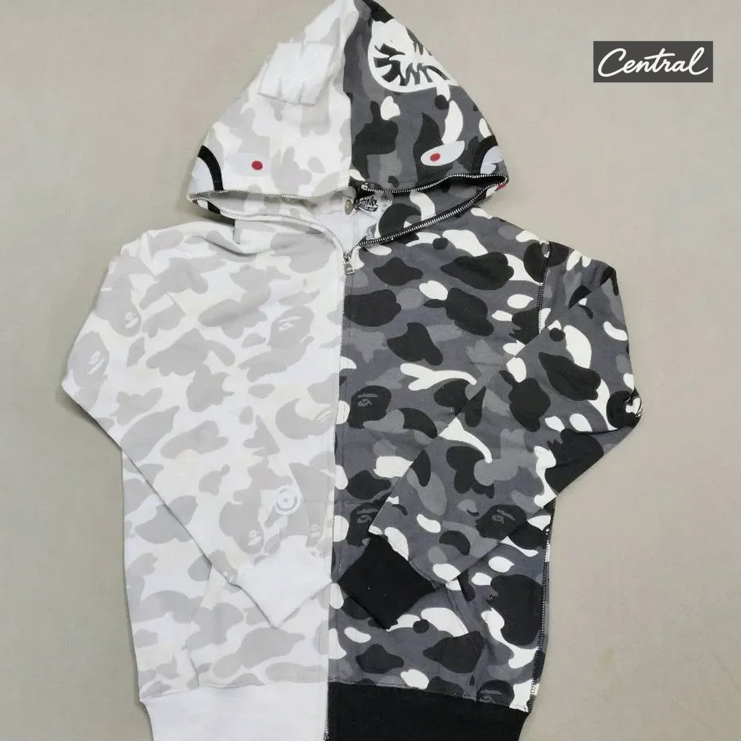 BAPE Full Zip Hoodie - White and Black