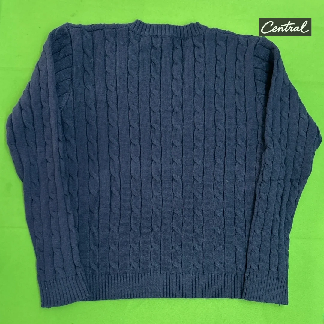 Ralph Lauren Cable Knit V-Neck Sweater - Navy Women