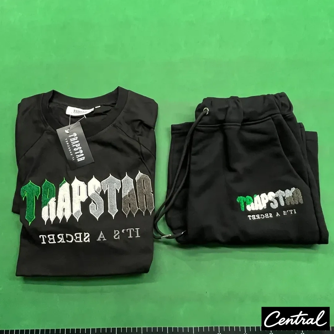 Trapstar Chenille Decoded Tshirt Short Set - Black/Green