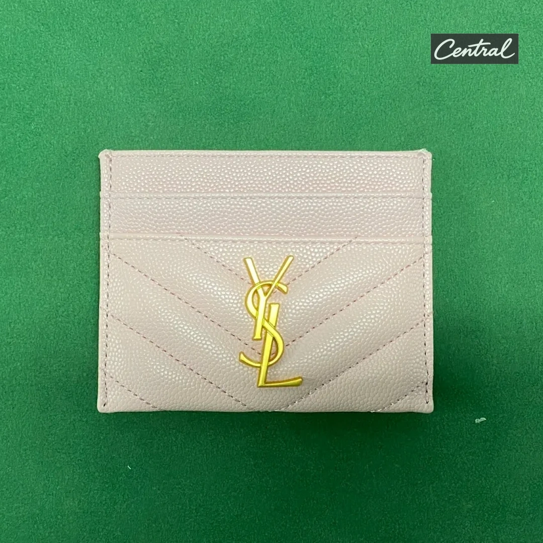 Saint Laurent Monogram Quilted Card Holder - Pink
