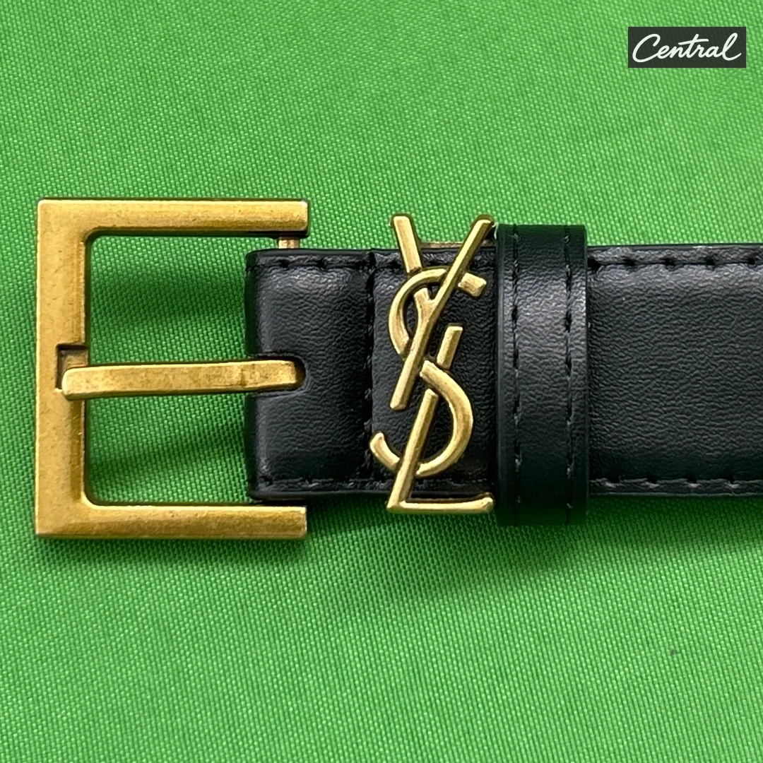 Saint Laurent Cassandre Belt - Black gold buckle