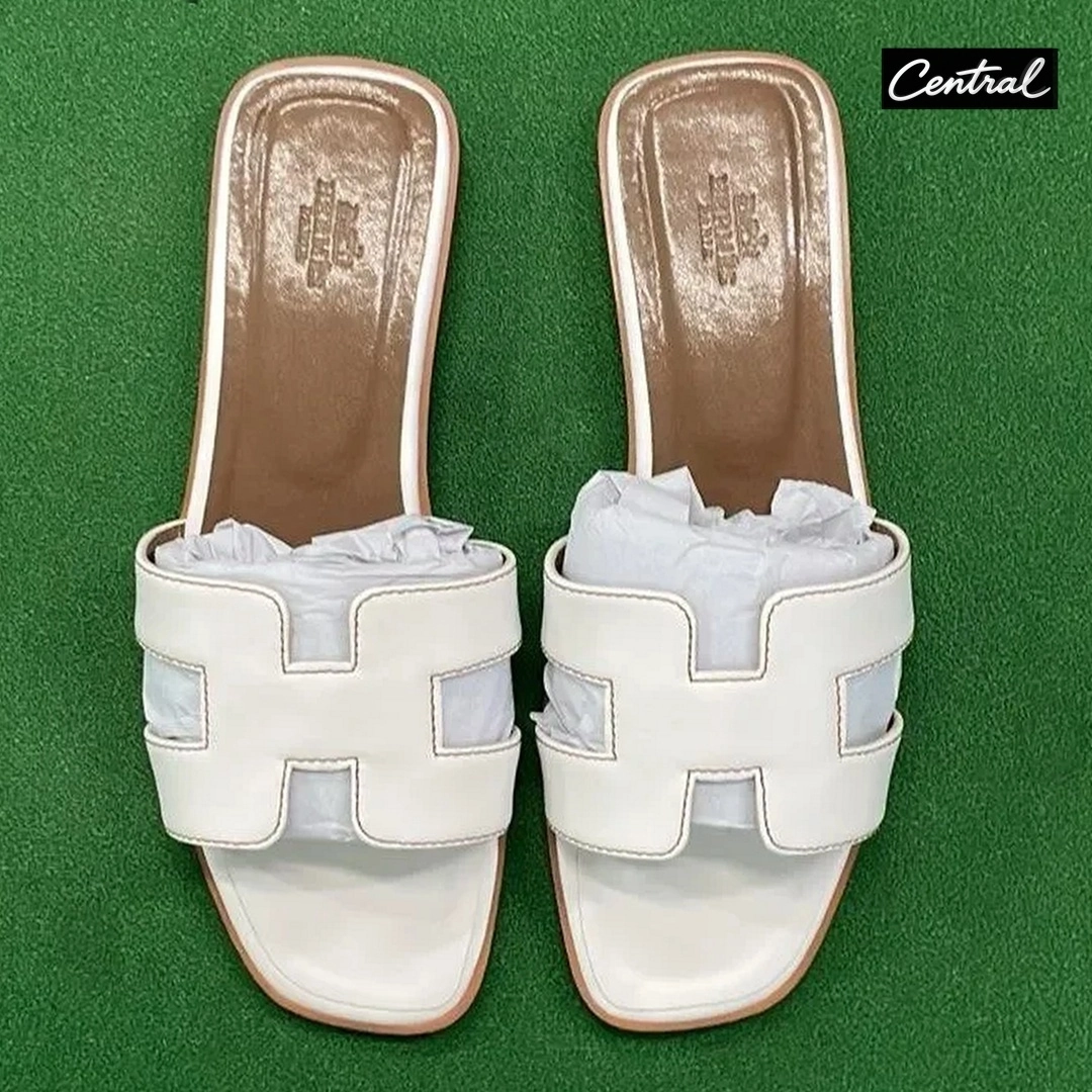 Hermès Oran Sandal - Sheep pattern classic white