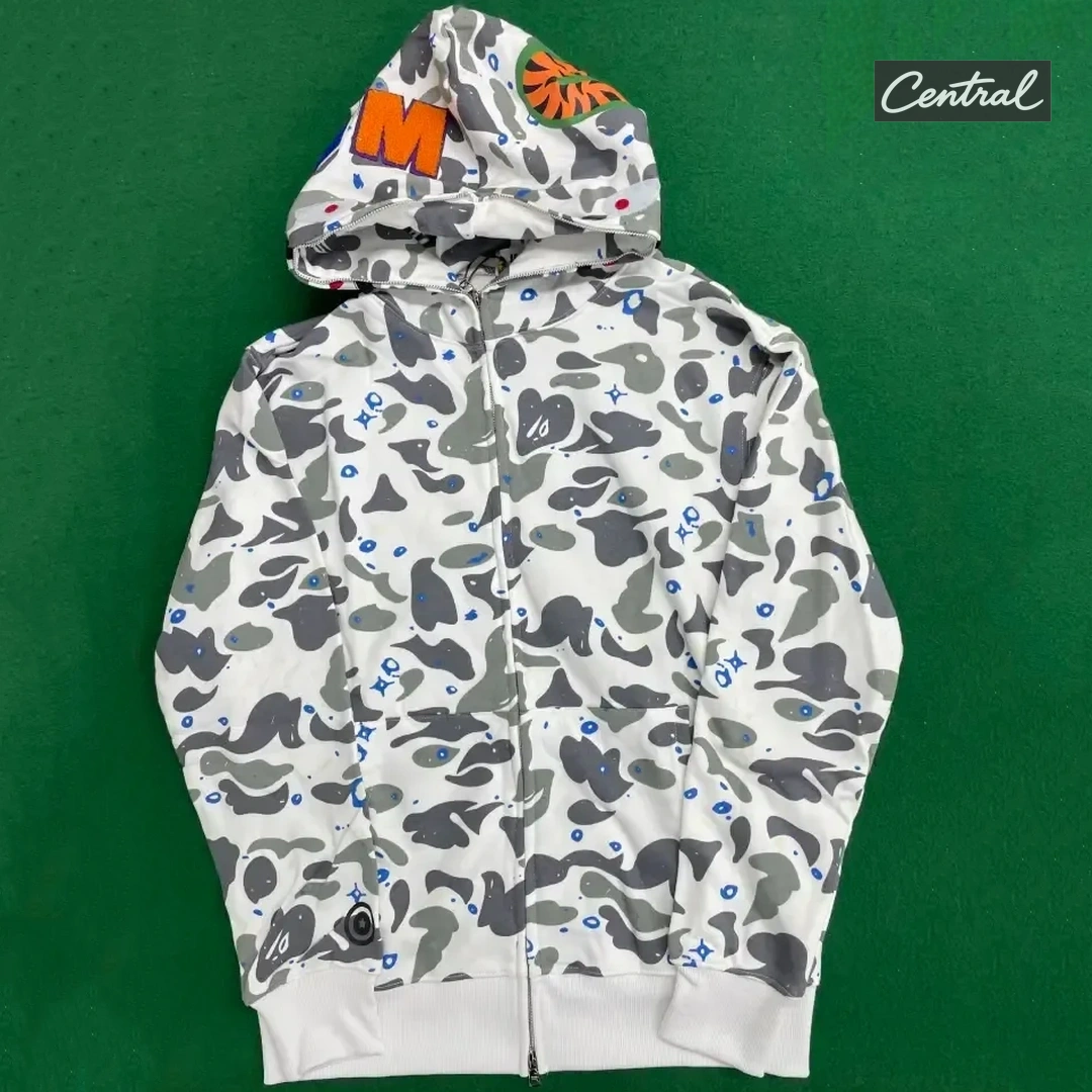 BAPE Full Zip Hoodie - star blank white single cap