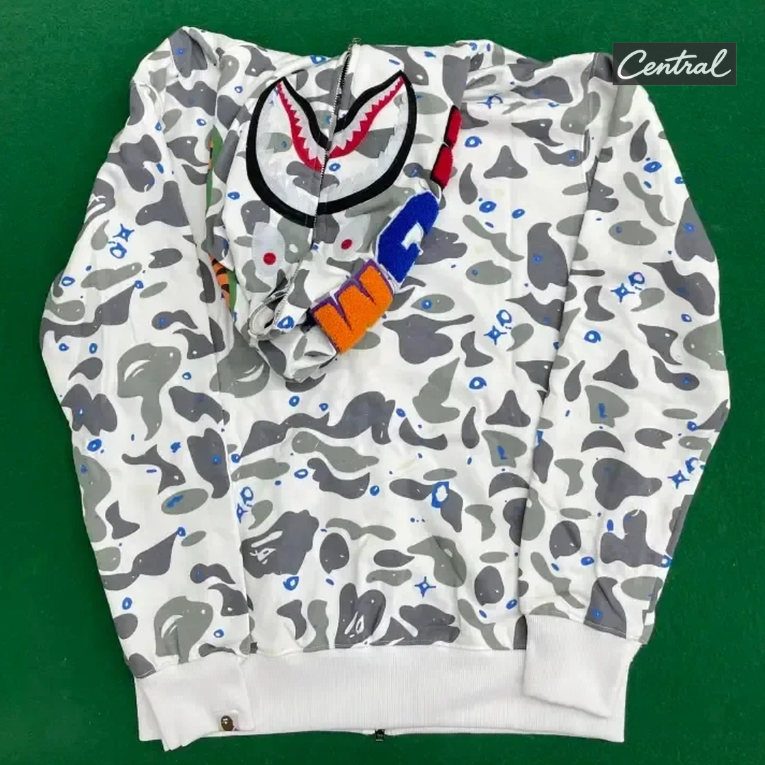 BAPE Full Zip Hoodie - star blank white single cap