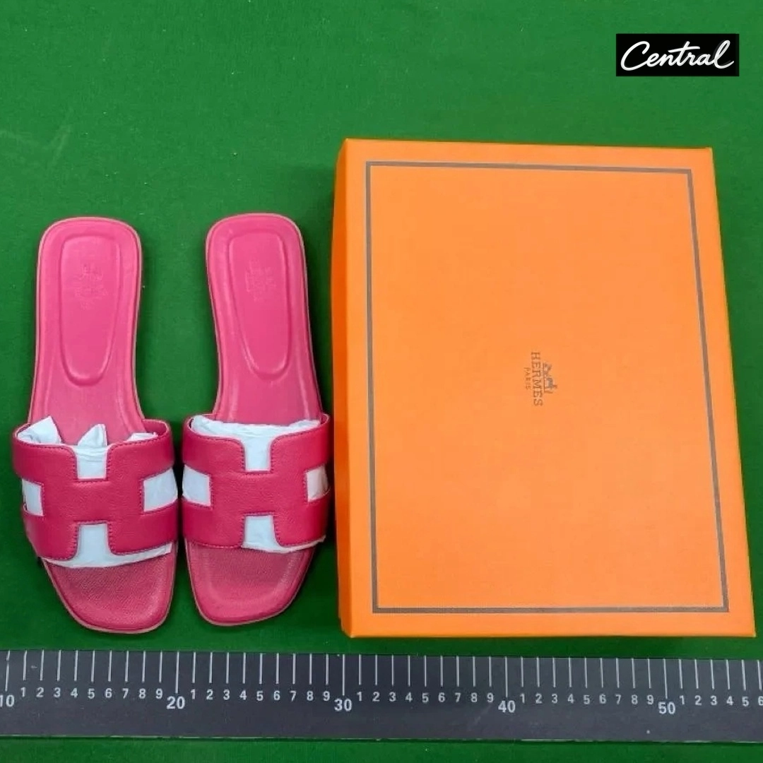 Hermès Oran Sandal - Palm lines rose red