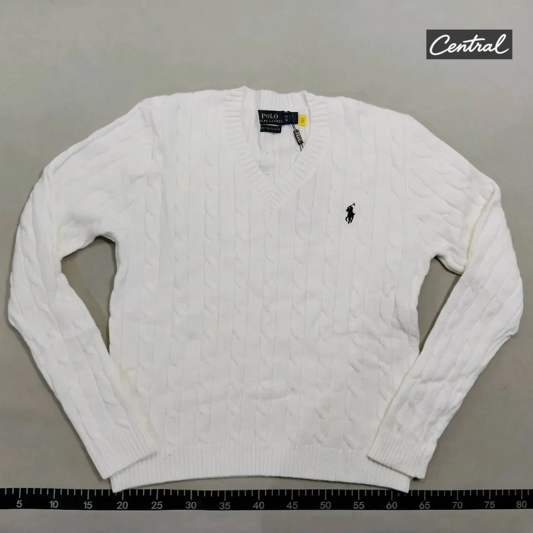 Ralph Lauren Cable Knit V-Neck Sweater - White Women