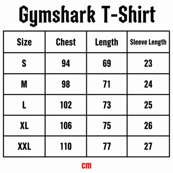 Gymshark T-Shirt Size Chart